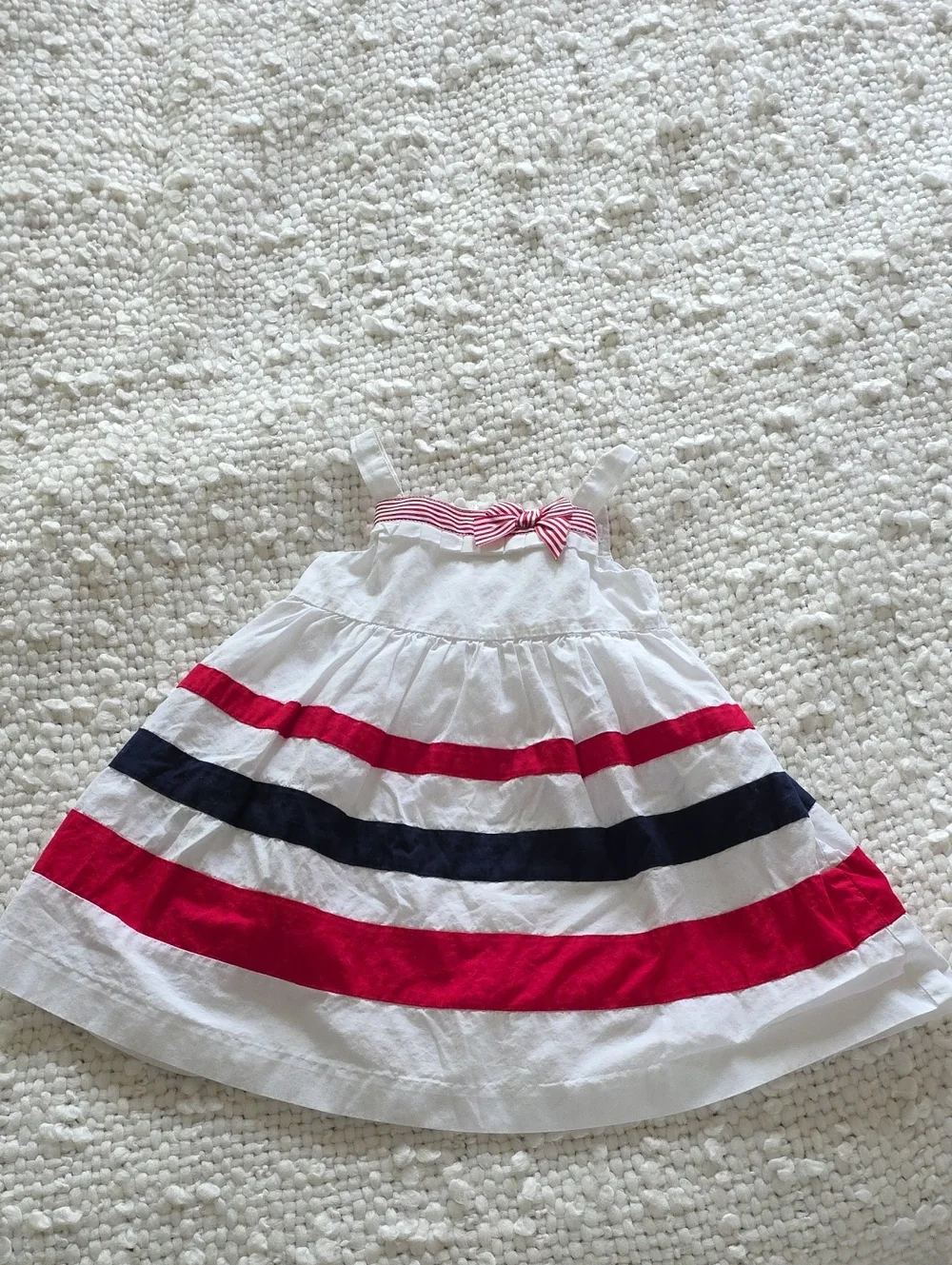 Janie and Jack White Sundress with Red and Navy Stripes - 3-6 months